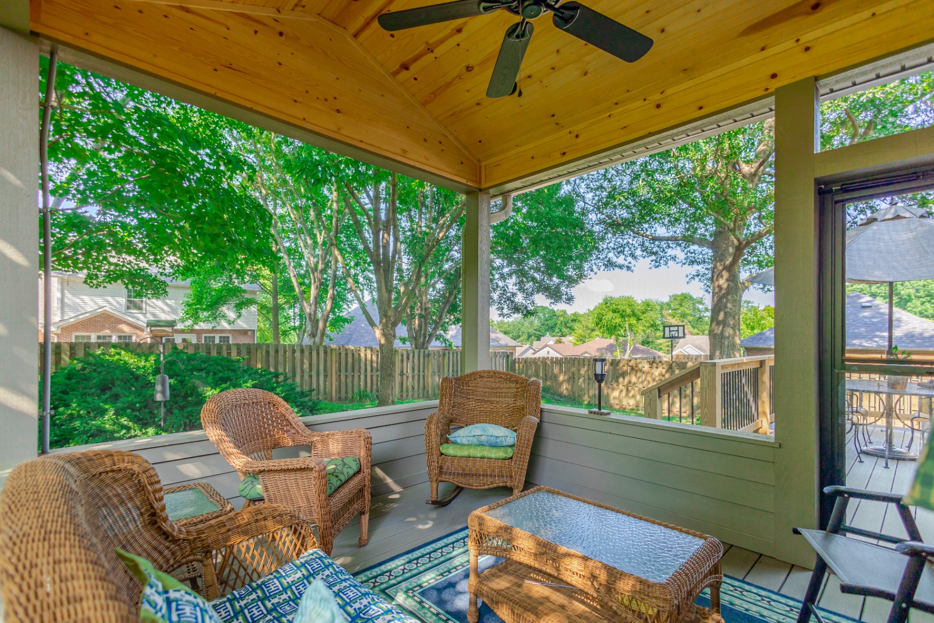 Screened porch with vaulted cedar ceiling — Westmont Ct, Lexington, KY