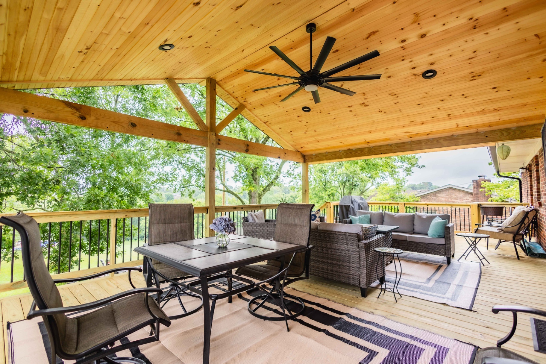 Vaulted cedar-ceiling covered deck — Central Kentucky